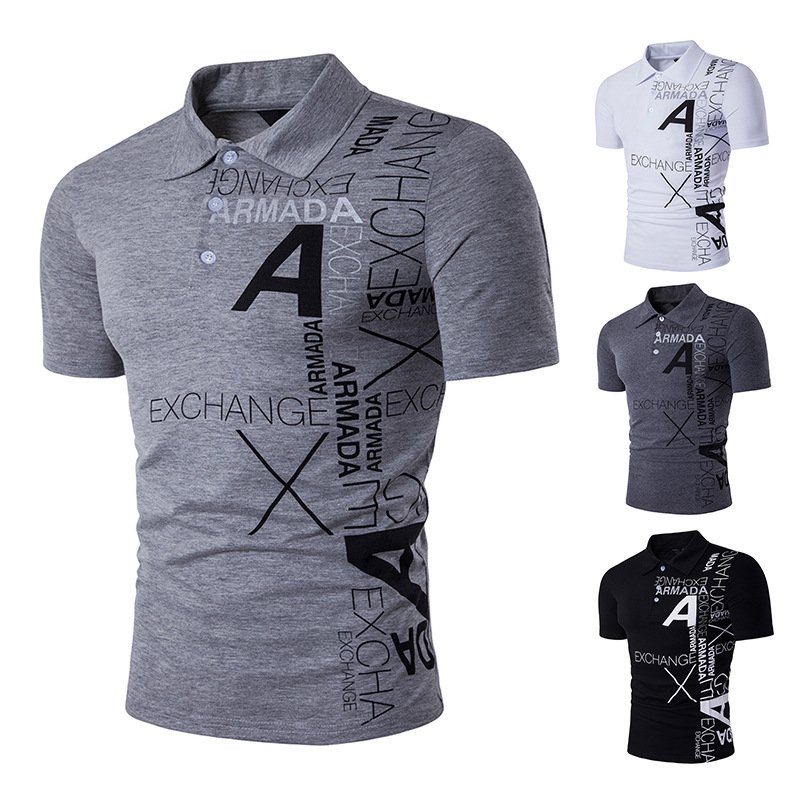 2022 hollow foreign trade new men's style A letter printing lapel short sleeve large size T-shirt B72