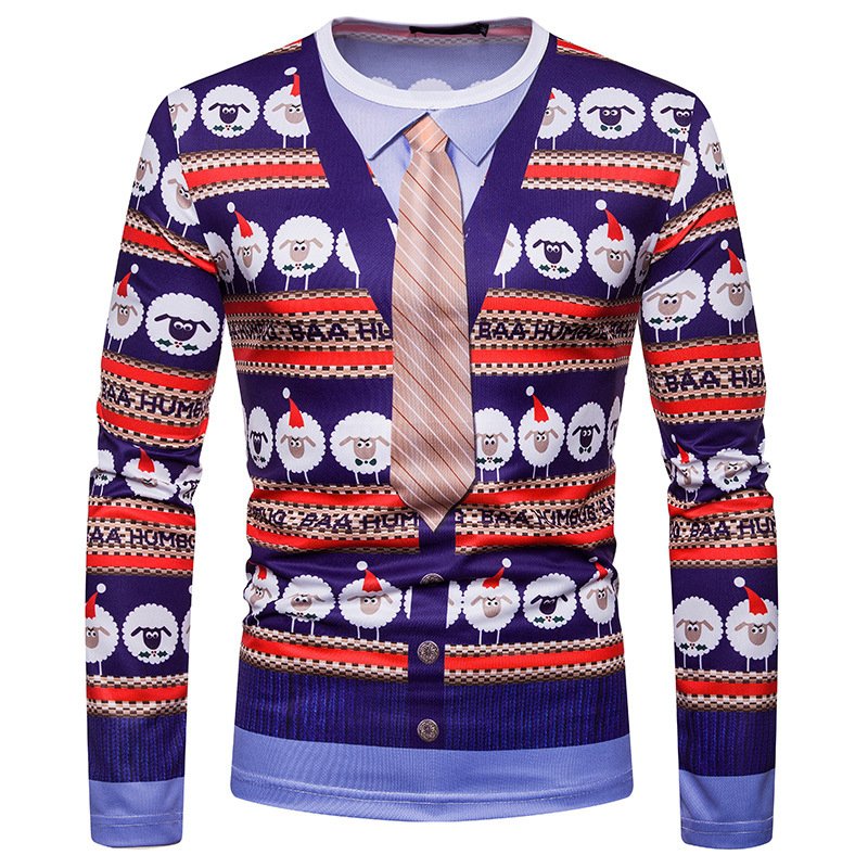 New 3D personality fake two-piece printing fashion men's Christmas long-sleeved T-shirt CT477