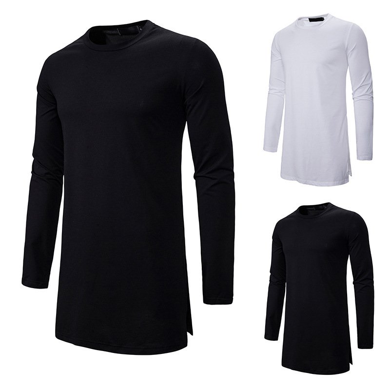 Tide brand round neck long T-shirt men's loose dark trendy men's long-sleeved T-shirt XH10
