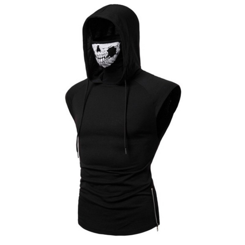 Men's Hooded Vest Large Cross-border New Product Large Size Hooded Masked Fashion Sleeveless T-shirt