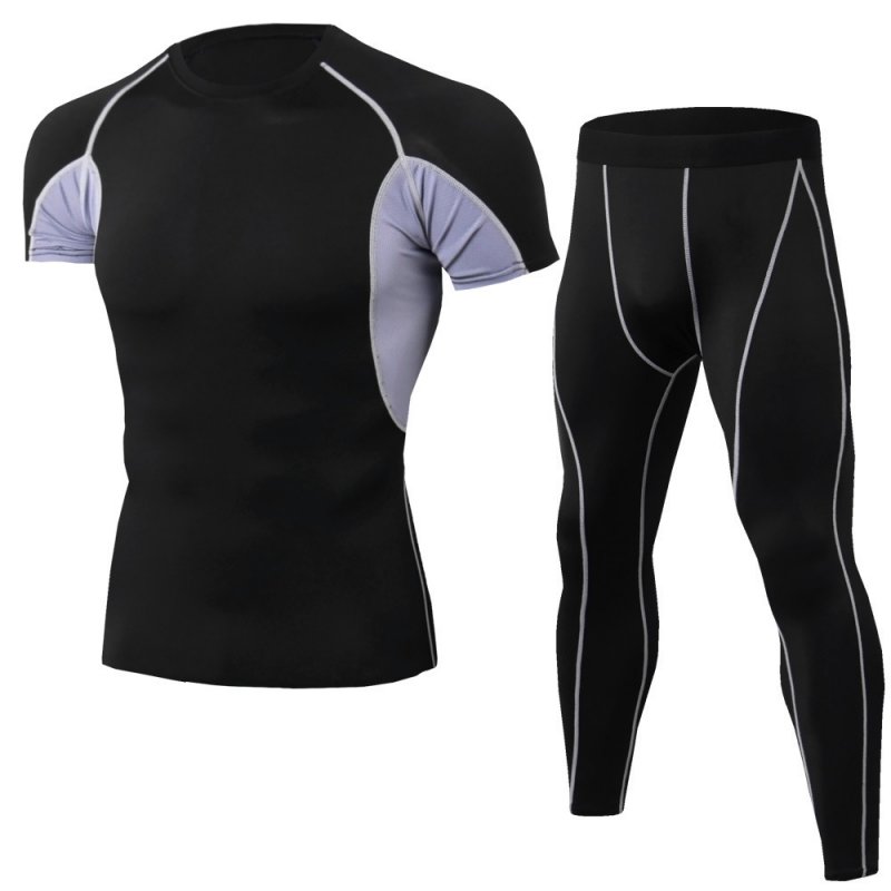 Summer men's casual fitness clothing sports quick-drying short-sleeved t-shirt training running stretch tights suit