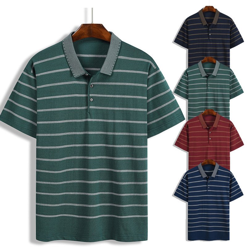 New summer men's hooded striped lapel T-shirt men's lapel short sleeve generation