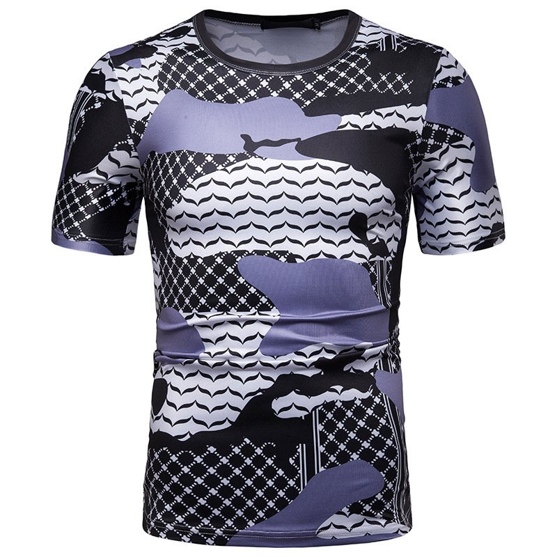 New summer men's color matching print European size short-sleeved T-shirt TX66