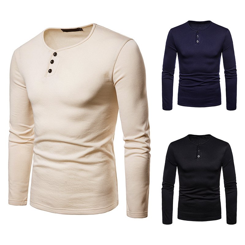 Men's plus size plus velvet warm henley collar long-sleeved T-shirt bottoming shirt Q136