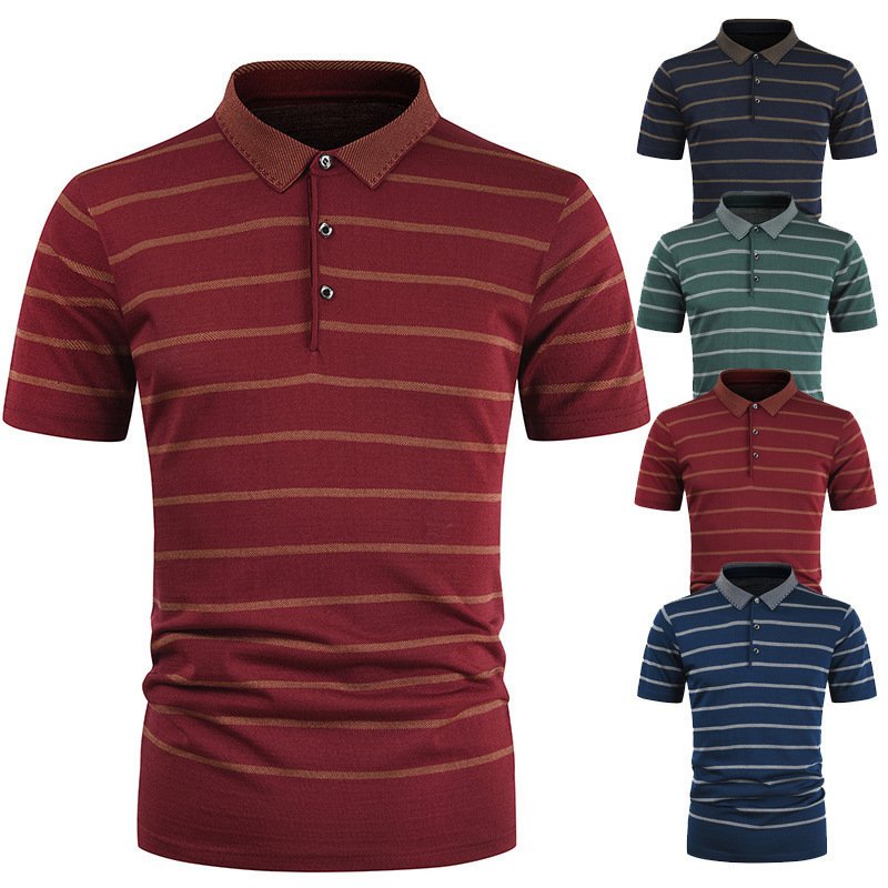 New summer men's striped T-shirt men's lapel European and American men's casual short sleeves