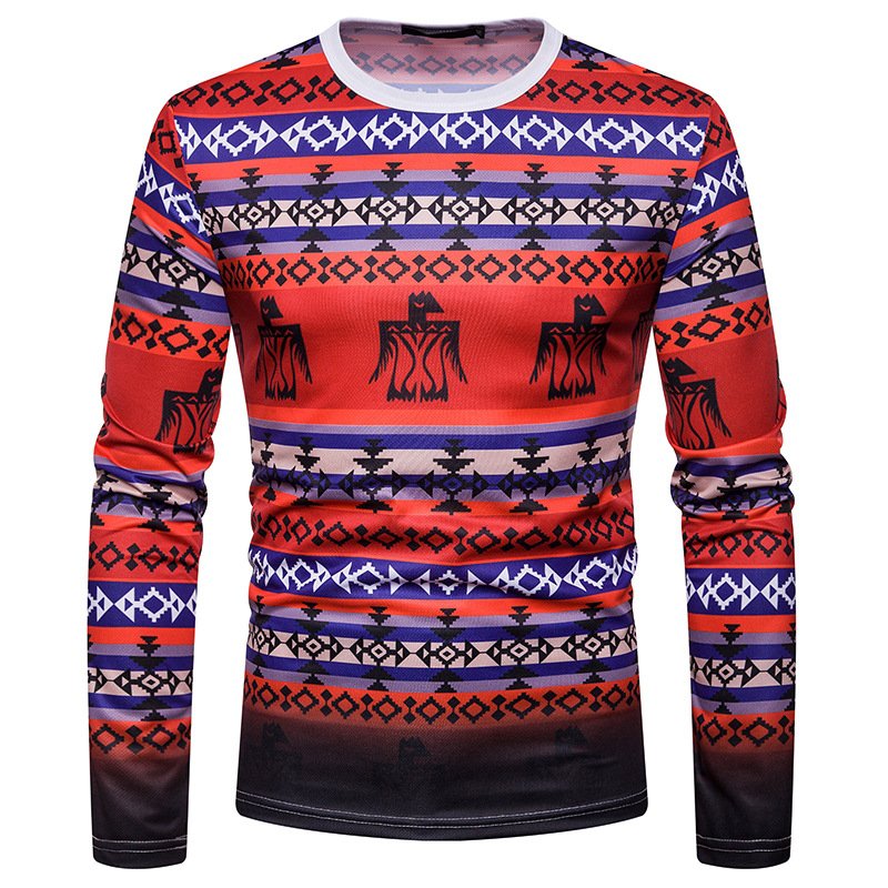 Cross-border e-commerce men's 3D digital printing color men's long-sleeved T-shirt CT437