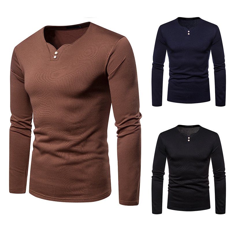 Men's plus size plus velvet warm henley collar long-sleeved T-shirt bottoming shirt Q129