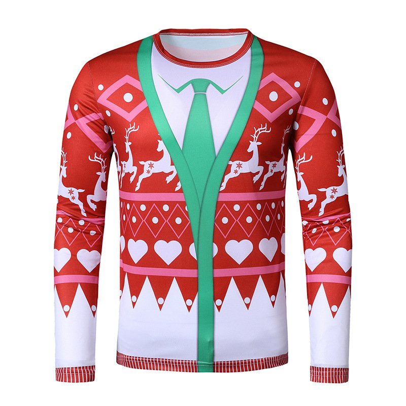 New 3D personality fake two-piece printing fashion men's Christmas long-sleeved T-shirt T36