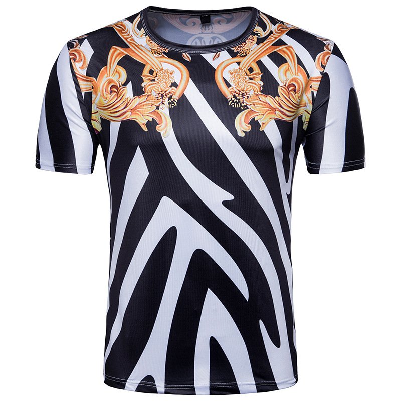 Foreign trade men's 3D printing short sleeve wind royal texture printing zebra print T-shirt T429