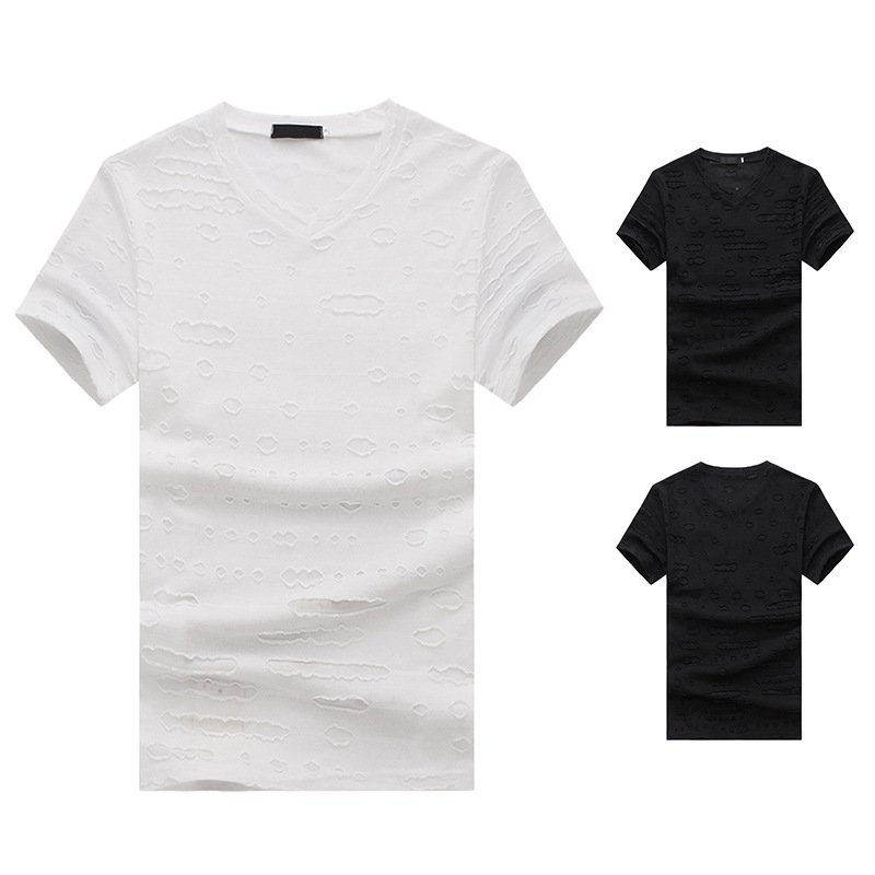 New style flat men's large size open smile hole short sleeve T-shirt Q06