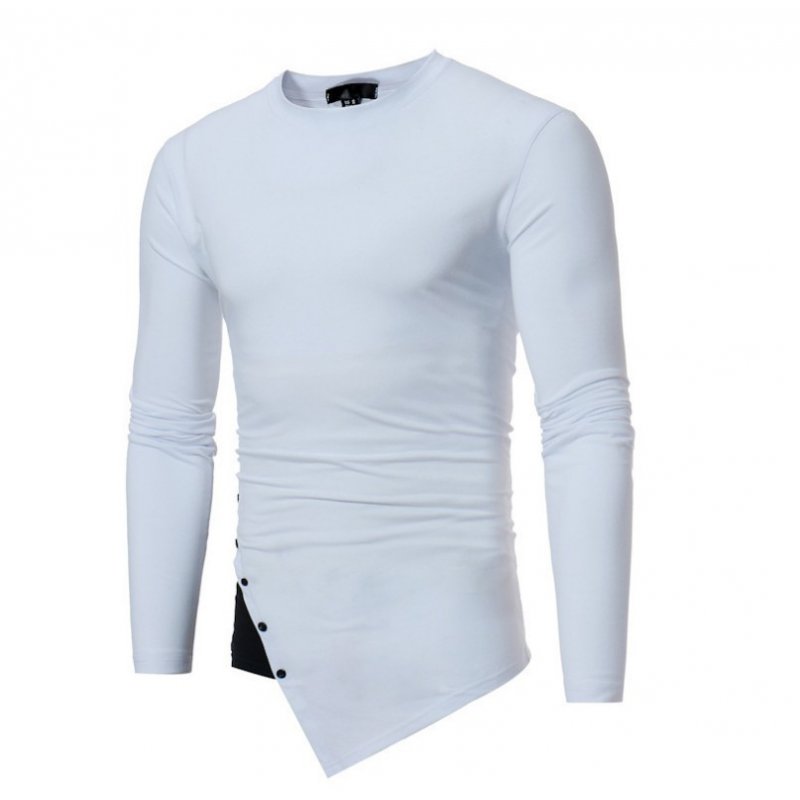 New product men's t-shirt Hiha clothing long-sleeved irregular hem decorative button solid color long-sleeved cotton T