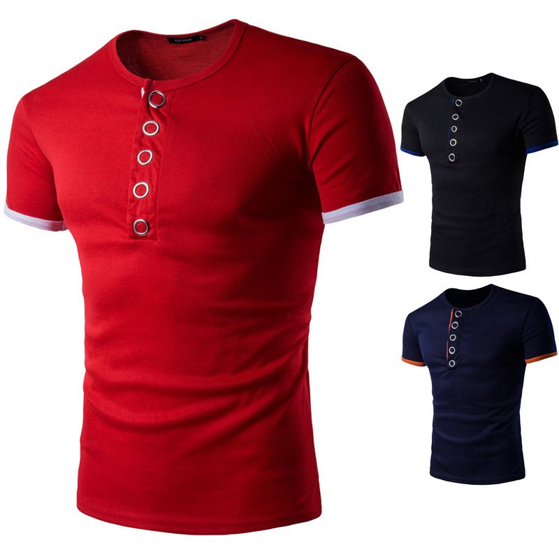 New summer men's placket knock button hit color short-sleeved bottoming T-shirt casual lapel bottoming shirt