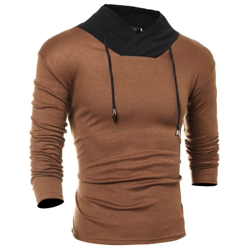Autumn and winter new long-sleeved T-shirt men's casual pile collar hit color slim long-sleeved T-shirt bottoming shirt