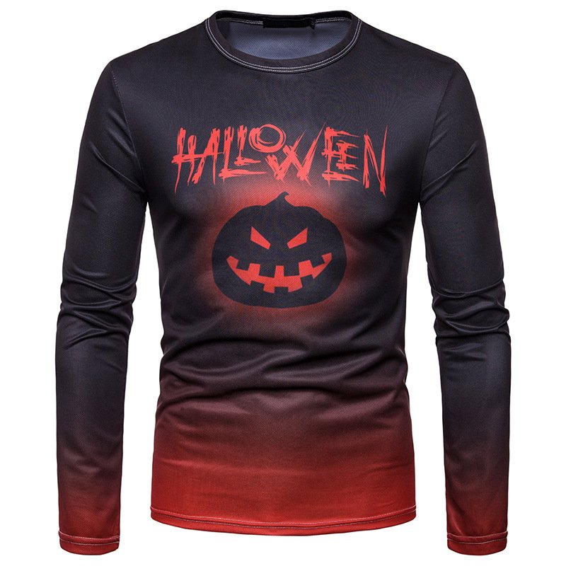 Halloween Printed Pumpkin Head Printed Long Sleeve Round Neck T-Shirt CT456
