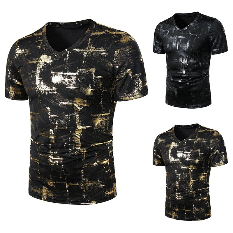 Summer men's nightclub bar fashion casual hot stamping printing short-sleeved printed T-shirt H21